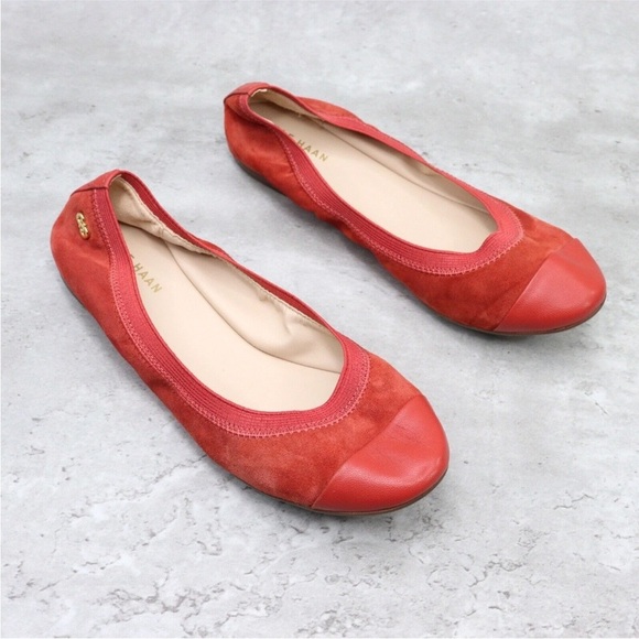 Cole Haan ELBRIDGE Womens Size 8.5 B US Red Suede Leather Cap Toe Ballet Flats - Picture 3 of 12